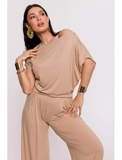 model 19670569 Viskózový top s výstřihem na ramena cappuccino - BeWear