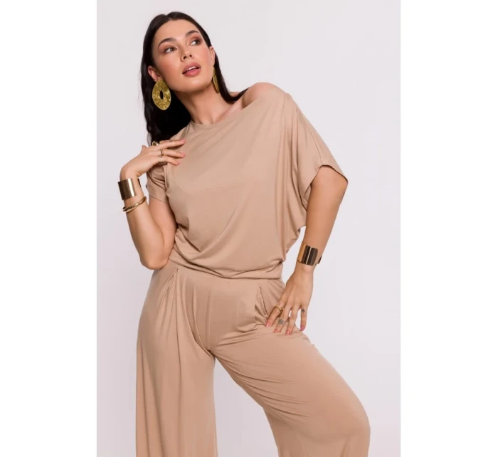 B287 Viskózový top s výstřihem na ramena - cappuccino