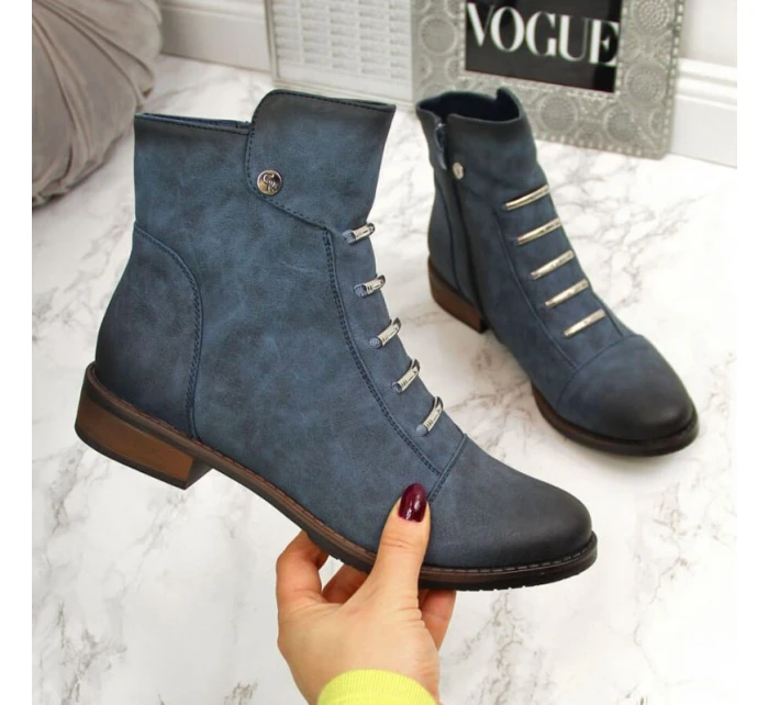 Dámské boty s ozdobami zateplené modré Jezzi Dámské boty s ozdobami zateplené modré Jezzi