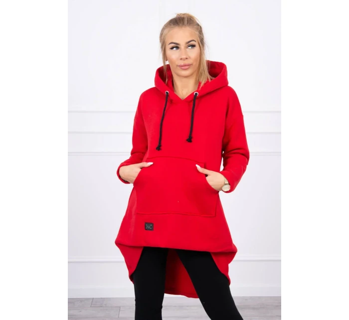 Zateplená mikina s dlouhými zády a kapucí červená