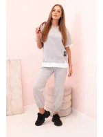 Dámská máslová souprava s krátkým rukávem a kalhotami šedý