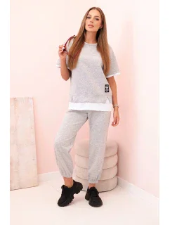 Dámská máslová souprava s krátkým rukávem a kalhotami šedý
