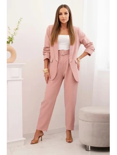 Elegantní souprava saka a kalhot pudrově růžová