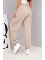 Dámské bavlněné kalhoty s vysokým pasem a ozdobným knoflíkem béžové