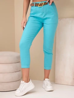 Dámské jarní kalhoty Boyfriend s vysokým pasem a páskem M.Sara tyrkysové