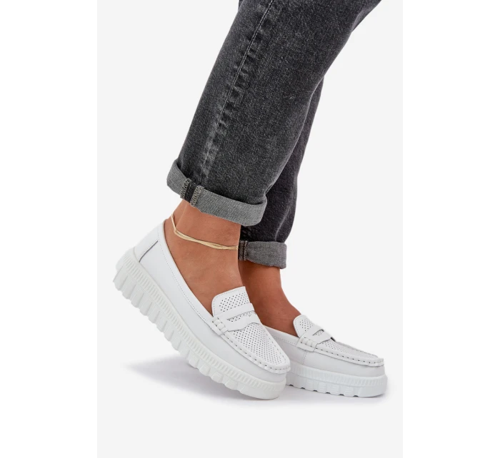 Dámské Kožené Mokasíny Na Platformě A Klínu Bílé model 21685441 - EVENTO