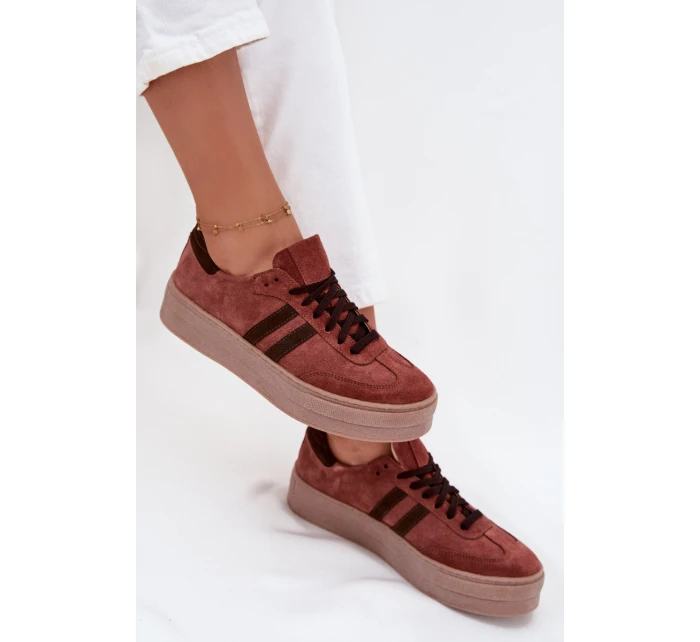 Dámské semišové tenisky na platformě Zazoo N1068S2 Hnědé