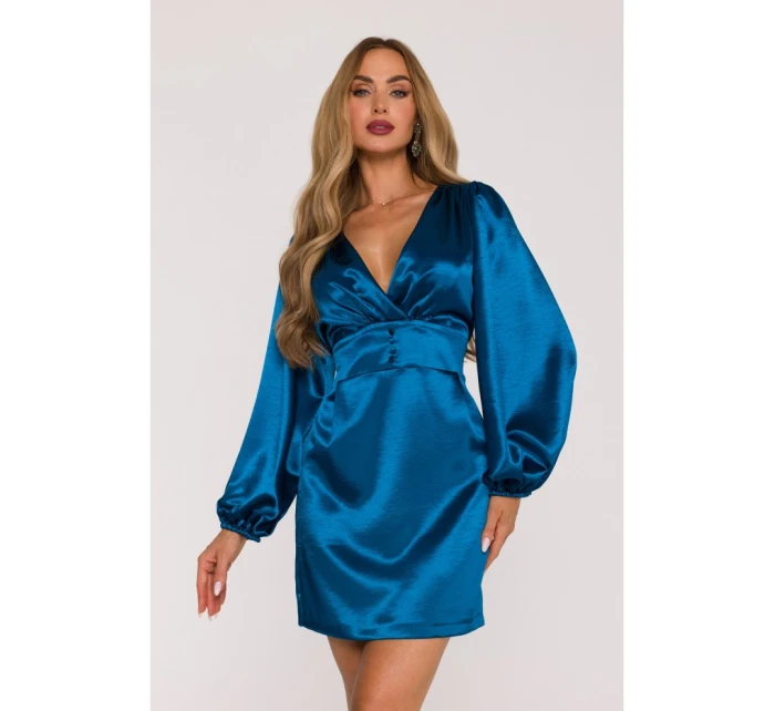 Saténové mini šaty s rukávy  modré model 21479307 - Moe