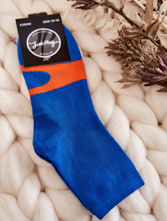 Dámské bavlněné ponožky oranžove vzor modre