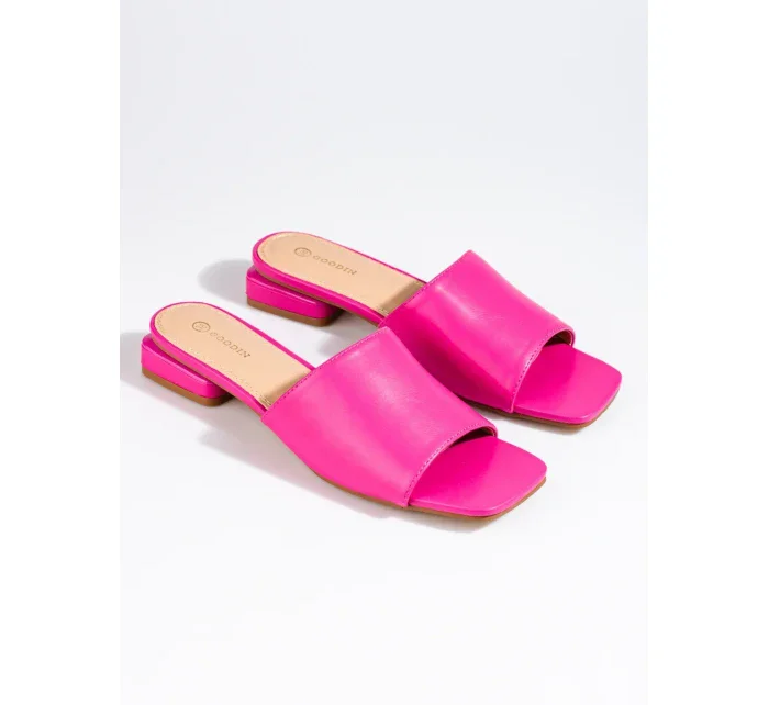 Originální dámské nazouváky růžové na širokém podpatku Originální dámské nazouváky růžové na širokém podpatku