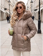 Dámská zimní prošívaná bunda s kapucí, béžová, FashionStreet TY5756 Dámská zimní prošívaná bunda s kapucí, béžová, FashionStreet TY5756