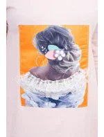 Šaty s 3D grafikou, krajková pudrově růžová