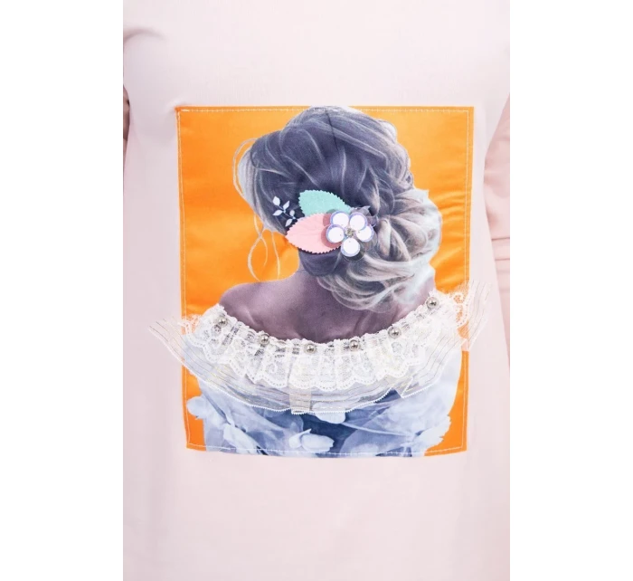 Šaty s 3D grafikou, krajková pudrově růžová