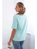 Bavlněná halenka s potiskem srdce světlá máta Bavlněná halenka s potiskem srdce světlá máta