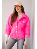 Dámská jarní prošívaná bunda s květinovým vzorem růžový neon