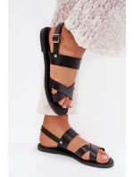 Ploché Dámské Sandály Z Eko Kůže Černé Kalira Ploché Dámské Sandály Z Eko Kůže Černé Kalira