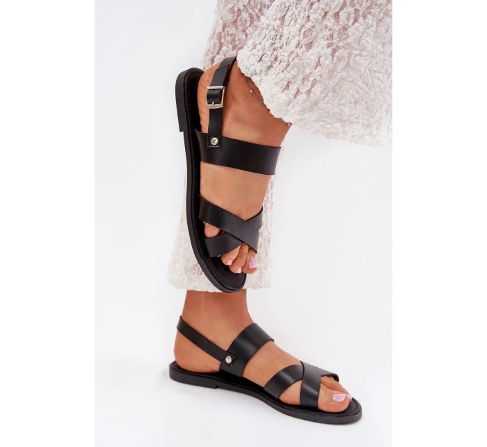 Ploché Dámské Sandály Z Eko Kůže Černé Kalira Ploché Dámské Sandály Z Eko Kůže Černé Kalira