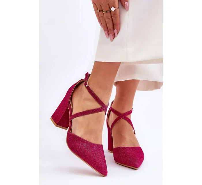 Módní třpytivé lodičky na podpatku fuchsiové Galaxy