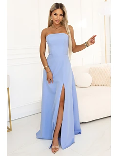 maxi šaty s rozparkem a zavazováním na zádech modré model 22064822 - numoco