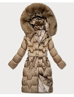 Béžová dámská zimní bunda s páskem model 21439644 - S'WEST