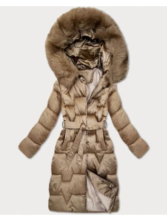 Béžová dámská zimní bunda s páskem S'West (B8305-12)