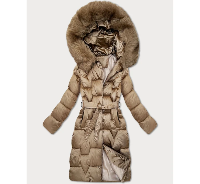 Béžová dámská zimní bunda s páskem S'West (B8305-12)