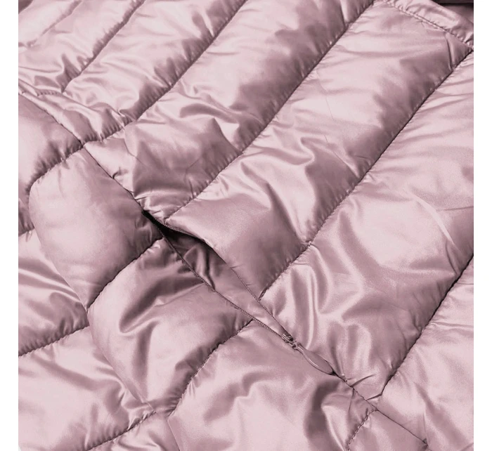 Krátká růžová dámská bunda s úpletovými stahovacími lemy (P22/P3-6636/P3-6023-52) Krátká růžová dámská bunda s úpletovými stahovacími lemy (P22/P3-6636/P3-6023-52)