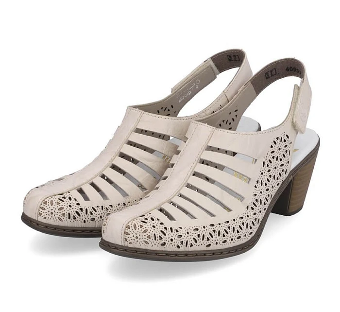 Kožené sandály na podpatku Rieker W RKR49B beige Kožené sandály na podpatku Rieker W RKR49B beige