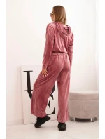 Dámská souprava z veluru se širokými nohavicemi a kapucí tmavě růžová Dámská souprava z veluru se širokými nohavicemi a kapucí tmavě růžová
