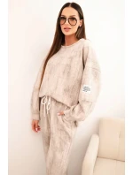 Dámská oversize souprava z viskózy s efektem model 21421726 tmavě béžová - K-Fashion Dámská oversize souprava z viskózy s efektem model 21421726 tmavě béžová - K-Fashion