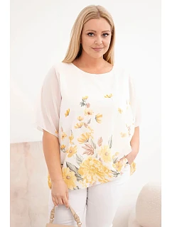 Dámská halenka Plus Size s krátkým rukávem a květinovým potiskem žlutá