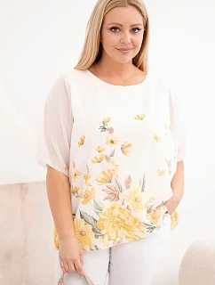 Dámská halenka Plus Size s krátkým rukávem a květinovým potiskem žlutá