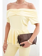 Dámský bavlněný komplet s krátkým rukávem a šortkami žlutý