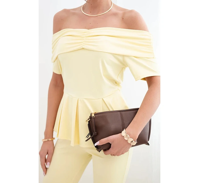 Dámský bavlněný komplet s krátkým rukávem a šortkami žlutý