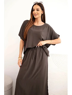Dámský viskózový komplet s halenkou a sukní hnědý