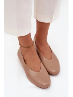 Dámské baleríny z ekokůže na ploché podrážce béžové model 21710674 - Boto