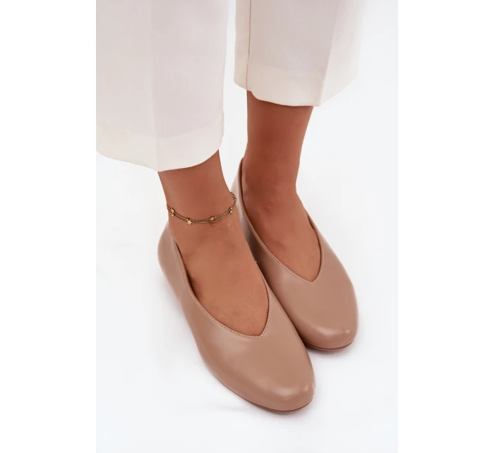 Dámské baleríny z ekokůže na ploché podrážce béžové model 21710674 - Boto Dámské baleríny z ekokůže na ploché podrážce béžové model 21710674 - Boto