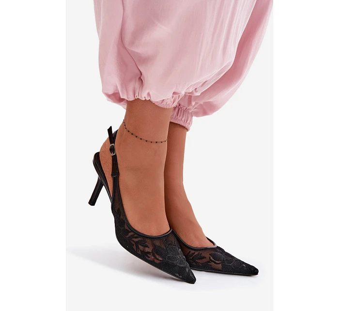 Krajkové Síťované Sandály na Podpatku Černé Mavia