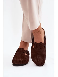 Kožené semišové pantofle Mule s přezkou Zazoo 1905 čokoládové
