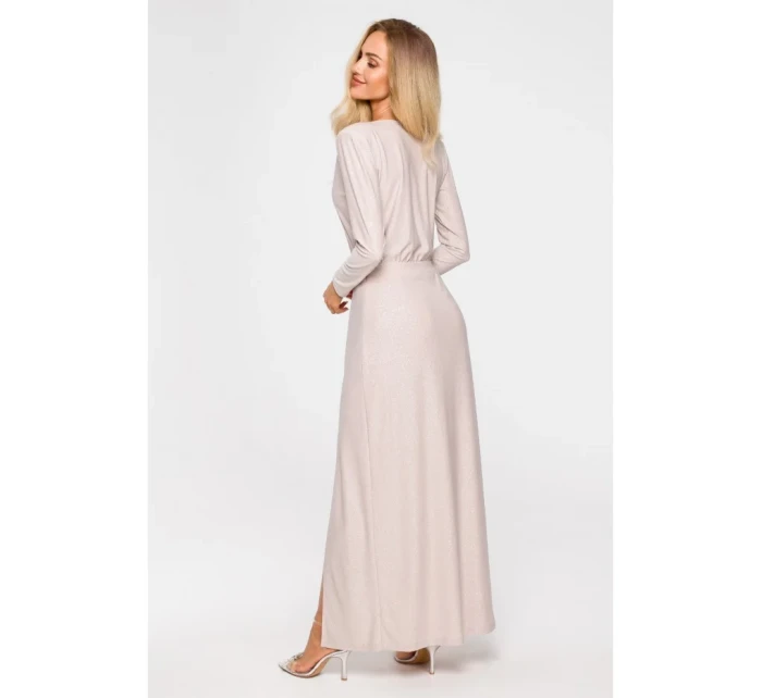 M719 Maxi šaty s dlouhými rukávy - šampaňské M719 Maxi šaty s dlouhými rukávy - šampaňské