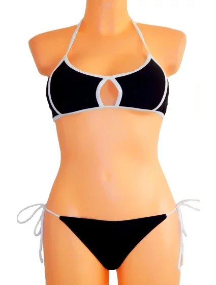 Dámské plavky dvoudílné sexy bikiny SULTRY polstrované košíčky zdobené bílými lemy černé - Černá - OEM Dámské plavky dvoudílné sexy bikiny SULTRY polstrované košíčky zdobené bílými lemy černé - Černá - OEM