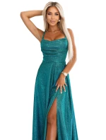 Dlouhé šaty 589-3 zelené se třpytkami - Numoco Dlouhé šaty 589-3 zelené se třpytkami - Numoco