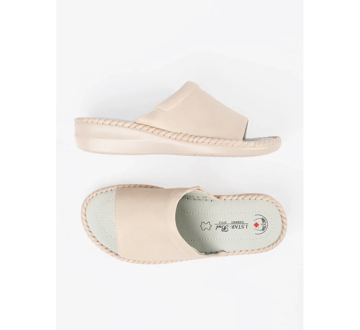 Originální Jasnobeżowy nazouváky dámské na plochém podpatku Originální Jasnobeżowy nazouváky dámské na plochém podpatku