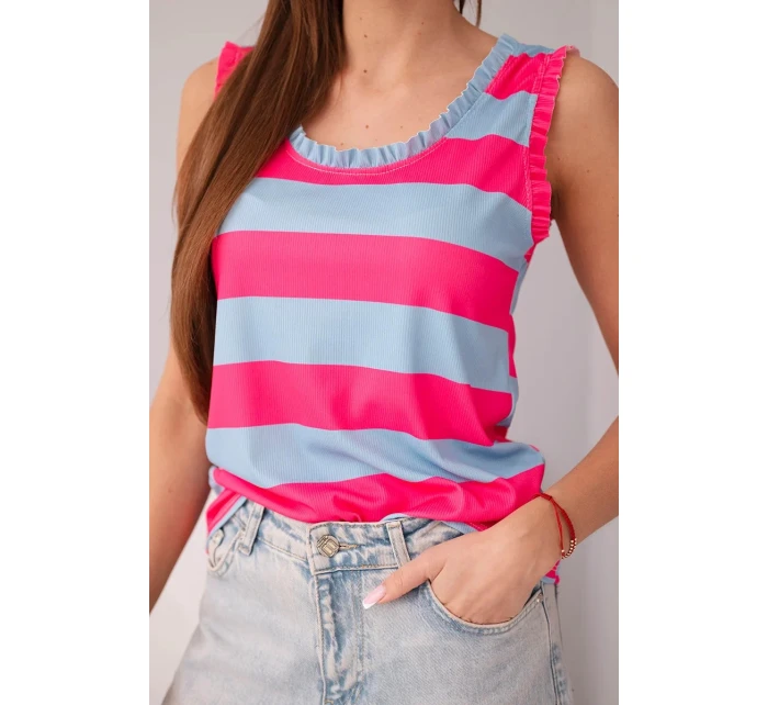 Dámská viskózová model 21961382 blůza v barevných pruzích fuchsie + modrá - K-Fashion