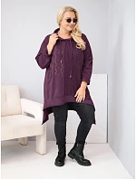 Dámská bavlněná mikina Plus Size s kapucí a pletenou vsadkou švestková Dámská bavlněná mikina Plus Size s kapucí a pletenou vsadkou švestková