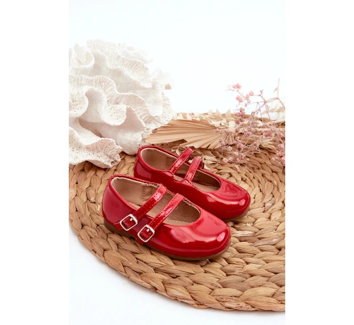 Lakované dětské baletky s červenými proužky Margenis