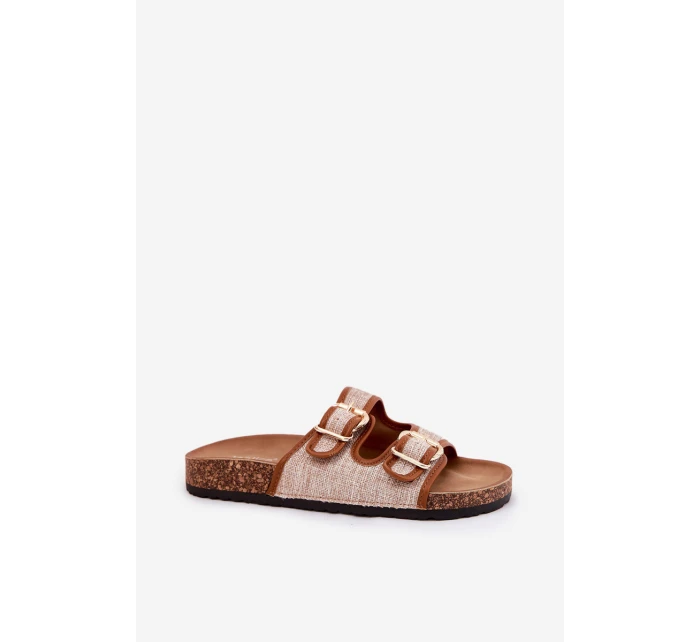 Materiálové dámské pantofle na korkové platformě s přezkami Camel Osoffe