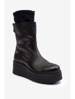 Dámské kožené kotníkové boty na masivní platformě Maciejka A7161-01 Černé