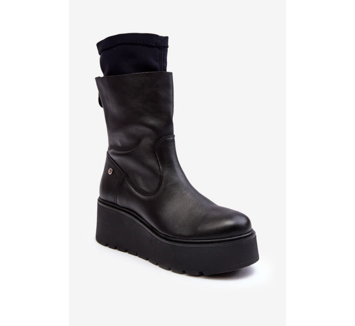 Dámské kožené kotníkové boty na masivní platformě Maciejka A7161-01 Černé
