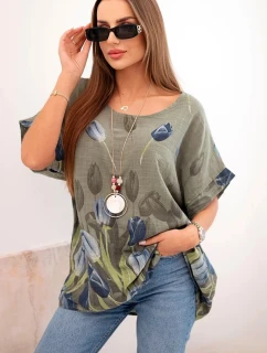 Dámská bavlněná košile s květinovým vzorem khaki